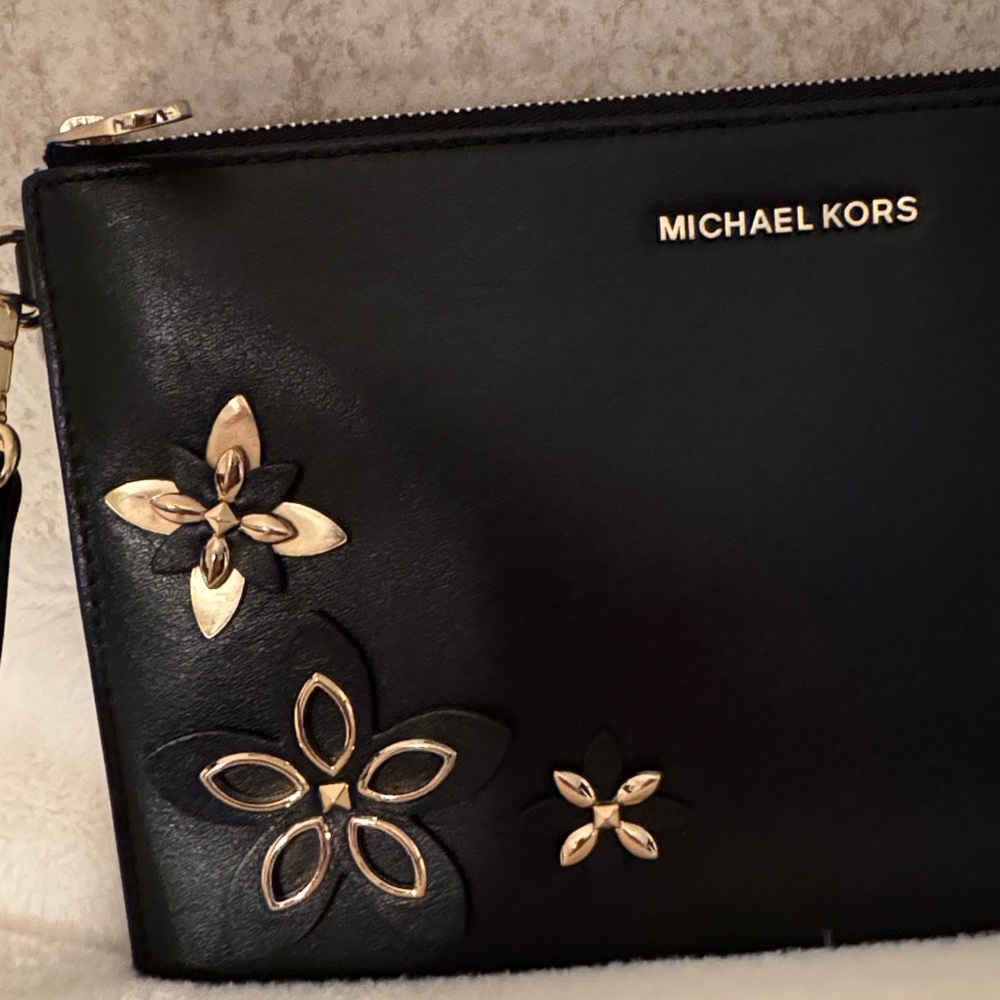 Michael Kors Black Wristlet with Gold Floral Accents/ Bundle deal - Picture 2 of 6
